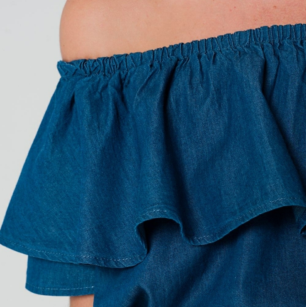 💖Dark Denim Off the Shoulder Tops🌸Best in Tops - Picture 3 of 5